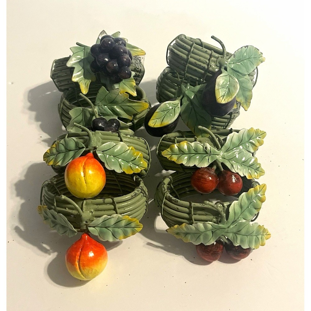Vtg 90s Pfaltzgraff Jamberry Metal Napkin Rings Fruit Set of 8 Rare Cottagecore